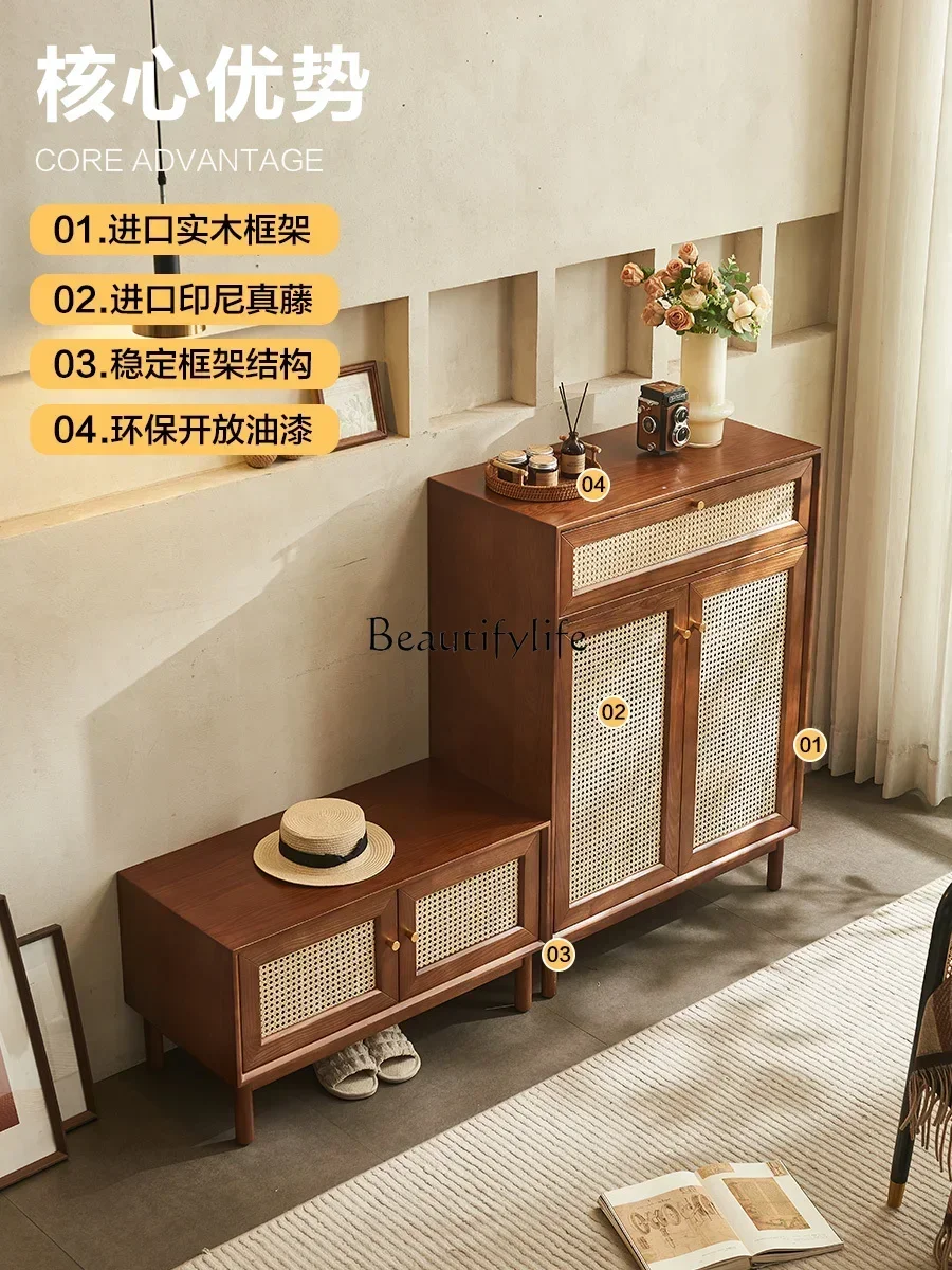 ls 27Nordic шкаф для обуви из цельного дерева японский шкафчик для хранения из ротанга, домашняя дверь