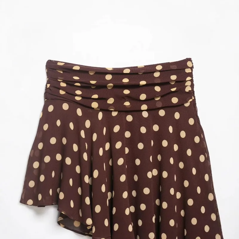 2026 INS Style Women Polka Dot Asymmetrical Hem Skirt French High Waist Ruffle Flowy Mini Skirt Sexy Party Night Clubwear