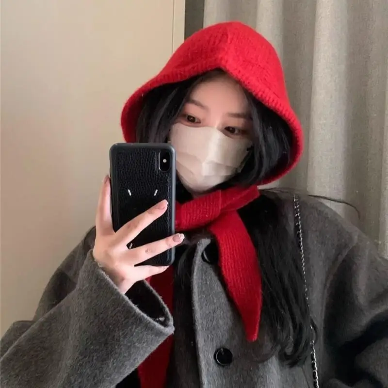 

Hat Scarf One-piece Korean Balaclava Bonnet Beanies Y2k Thickened Warm Retro Neck Protection Winter Accessories Knitted Law Hat