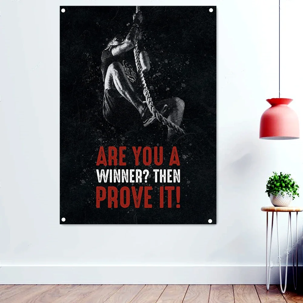 

ARE YOU A WINNER THEN PROVE IT! Workout Motivational Poster Wallpaper Hanging Paintings Yoga Bodybuilding Flag Banner Gym Decor