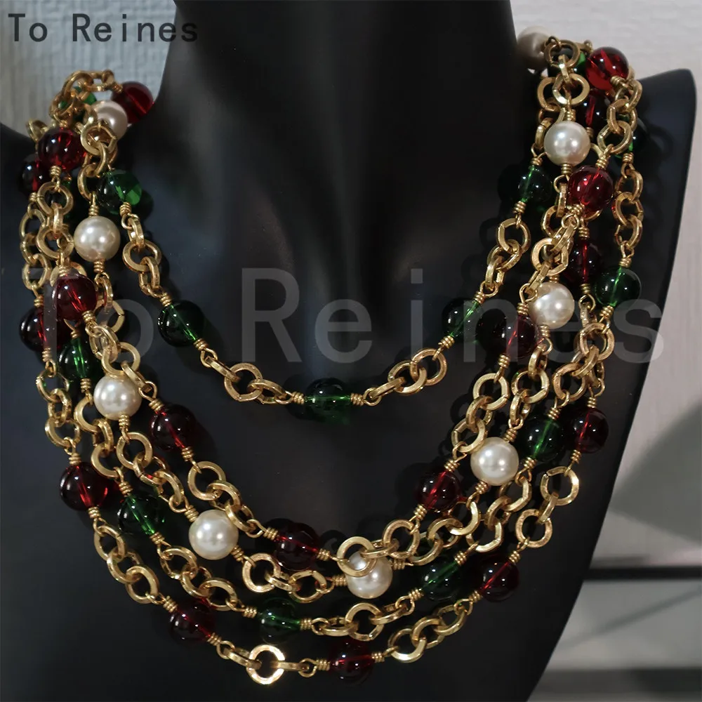 To Reines Hot Europe Vintage Designer Glazed Pearl Layers Sweater Short Chain Necklace Women High Quality  Luxury Jewelry