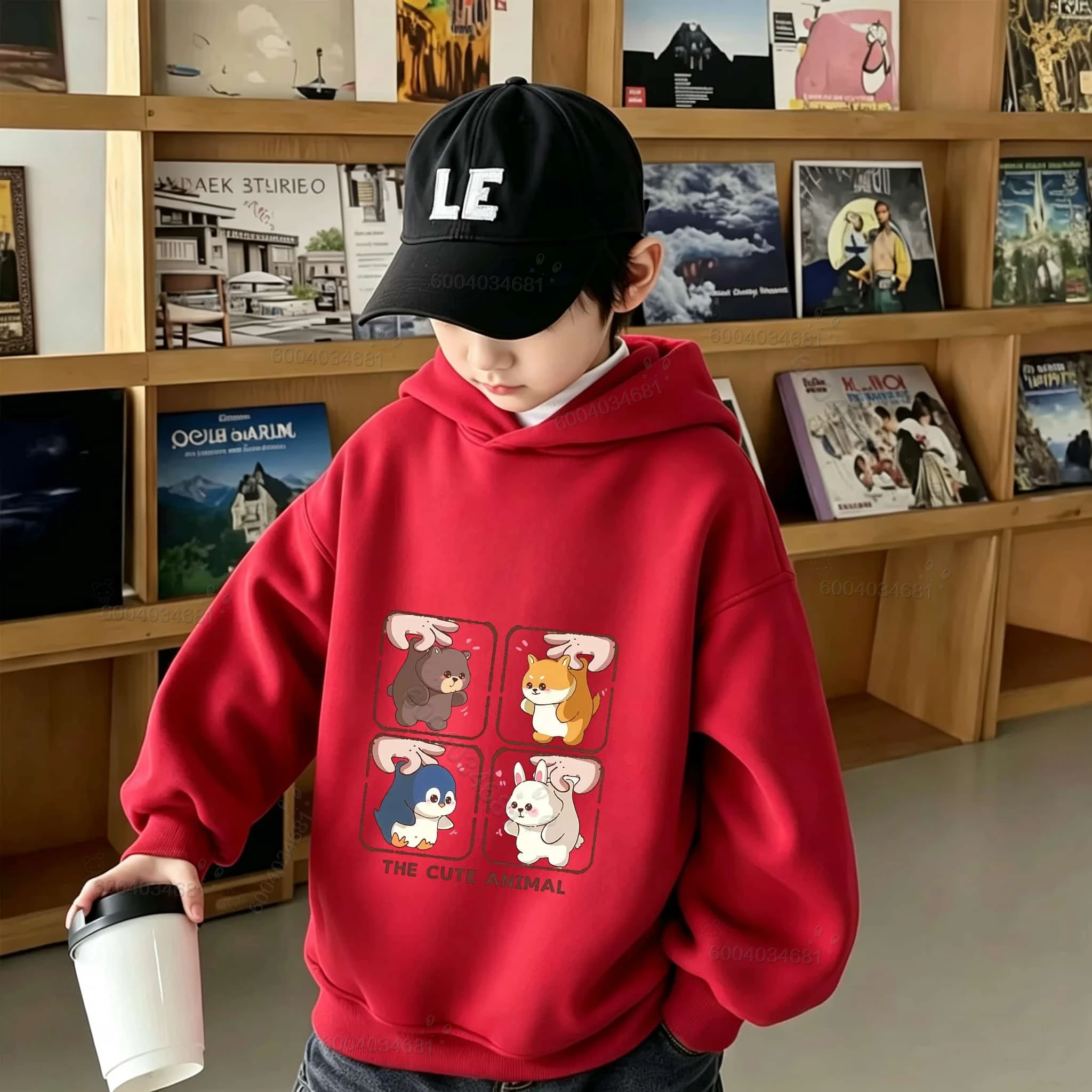 Trendiges, süßes Tiermuster-Kinder-Sweatshirt für Herbst und Winter, bequemes und warmes Alltags-Hoodie für Jungen und Mädchen. – Detail 8