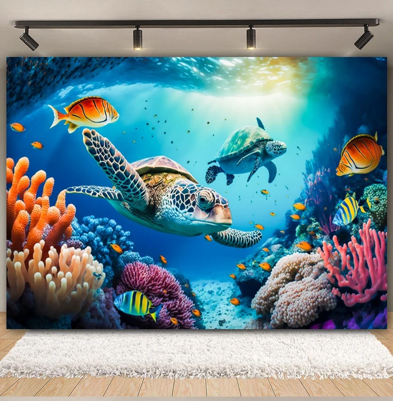 Underwater World Seabed Backdrop Photography Ocean Undersea Fish Coral Aquarium Fish Tank Background Baby Portrait Photo Studio