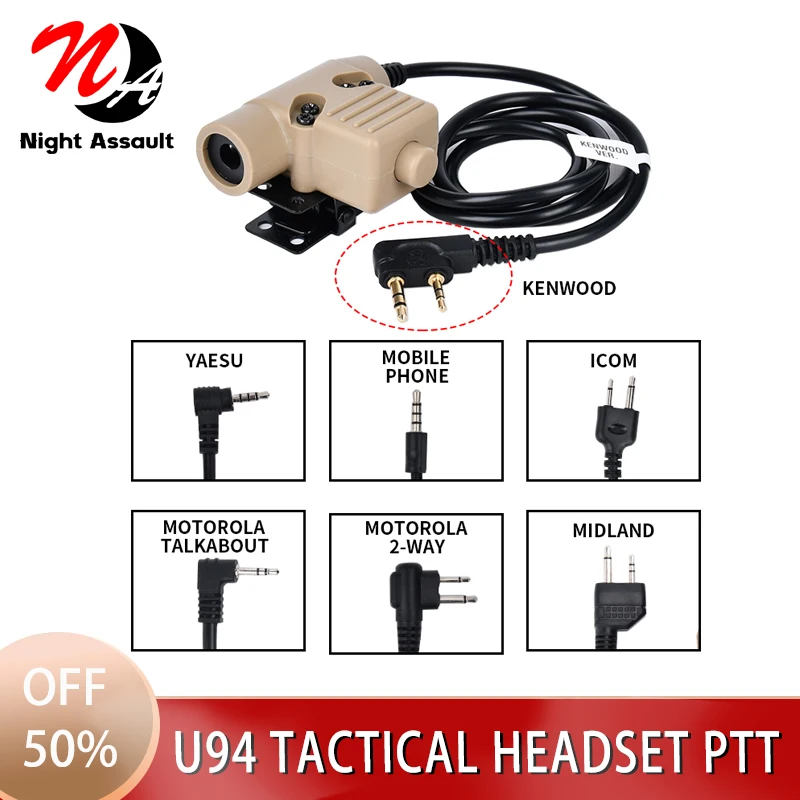 New Tactical U94 PTT Kenwood Headset Military Adapter Kenwood  2  Yeasu for iPhone Cellphone 3.5mm Plug 77UB Intercom Accessorie