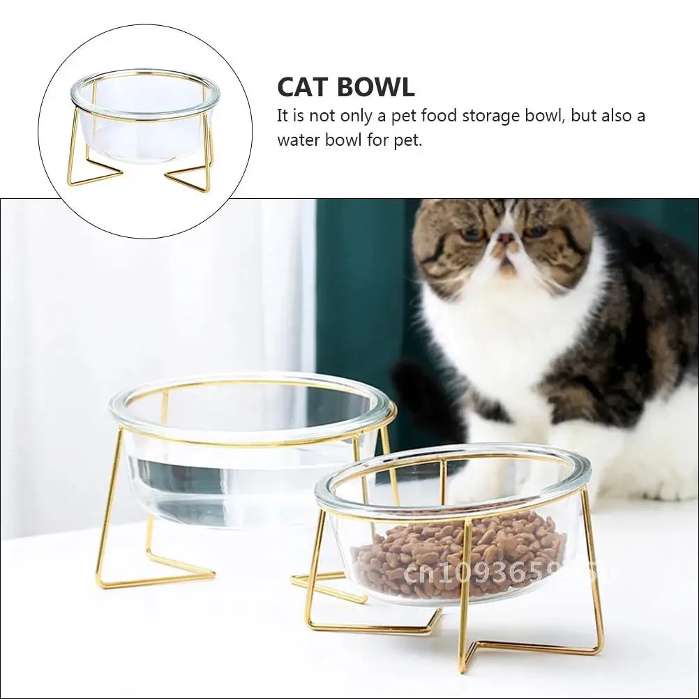 

Oblique Pet Bowl Supply Glass Food High Feeding Base The Cat Container Dog Bowls Feeder