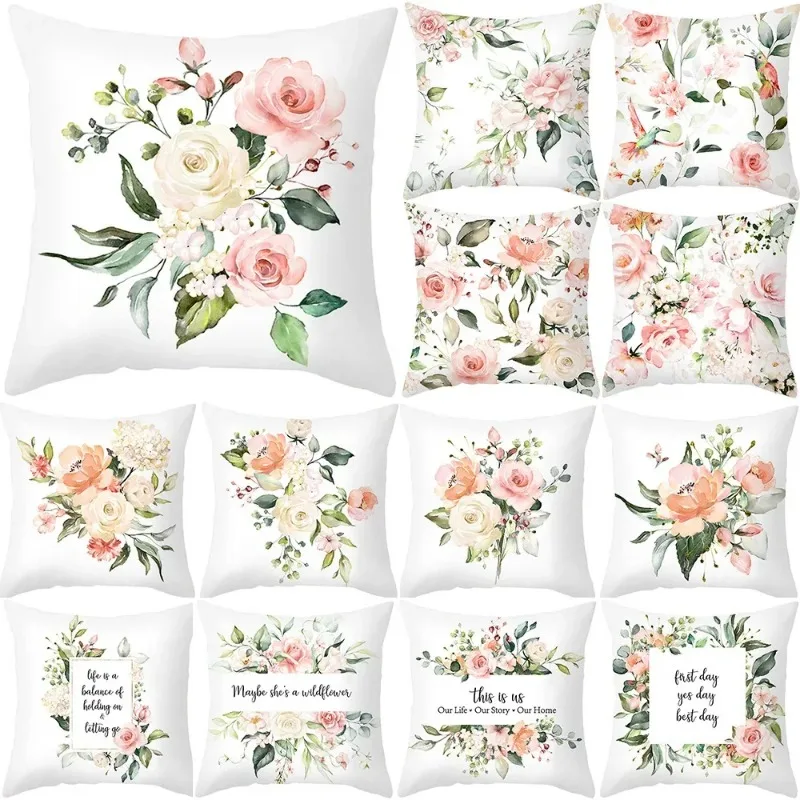 Spring Letter Print Flower Pillow Case Home Decor for Sofa Cushion Cover Polyester Pillow Cover Drop Shipping Housse De Coussin