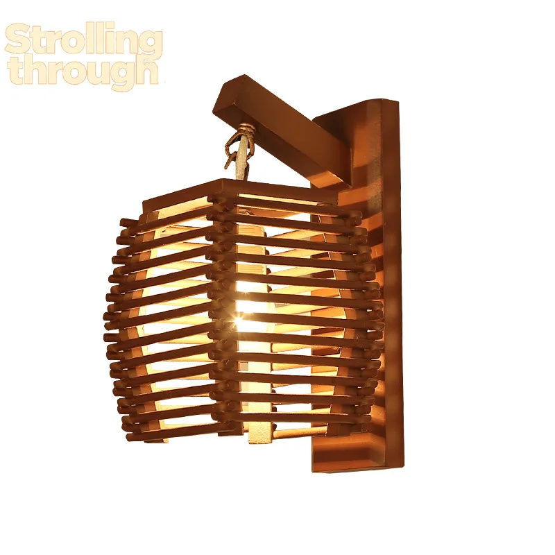 

Винтажный китайский настенный светильник из бамбука E27, настенный бра-светильник для прохода, коридора, отеля, кухни, столовой, ресторана, кафе, модель WF101005