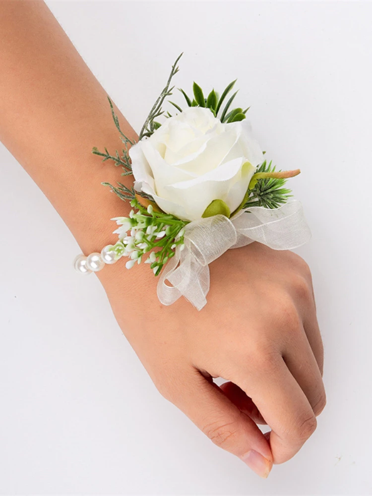 * Fiore all'occhiello per matrimonio, fiore al seno con perla rosa, fiore da polso, braccialetto da sposa per damigella d'onore, corpetto da polso, sorelle damigella d'onore