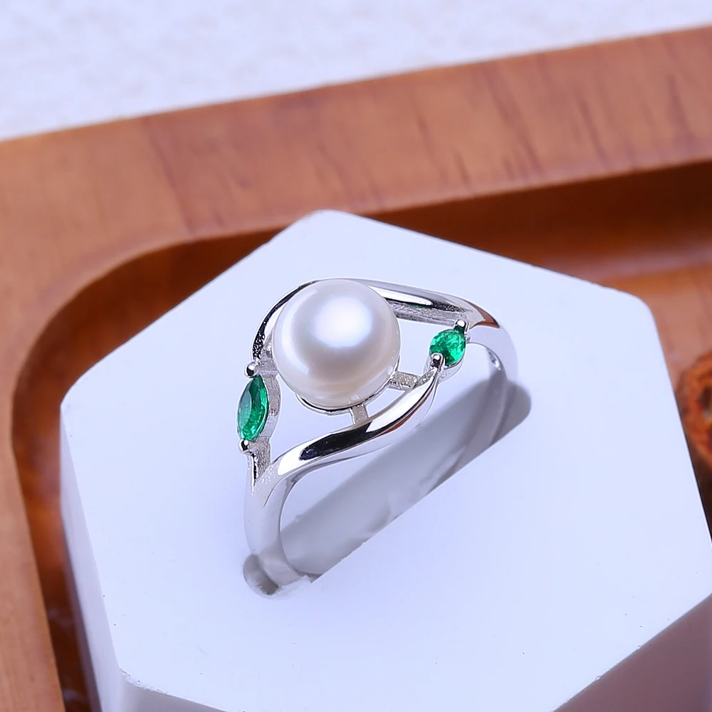 FENASY 925 Sterling Silver Freshwater Pearl Emerald Jewelry Sets Leaf Earrings Necklace Pendant Engagement Ring Sets For Women