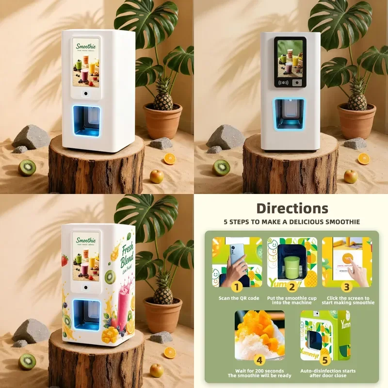 Fully Automatic Commercial Slush and Smoothie Vending Machine with Touchscreen Wi-Fi Auto Clean UV Sanitization 20000 RPM