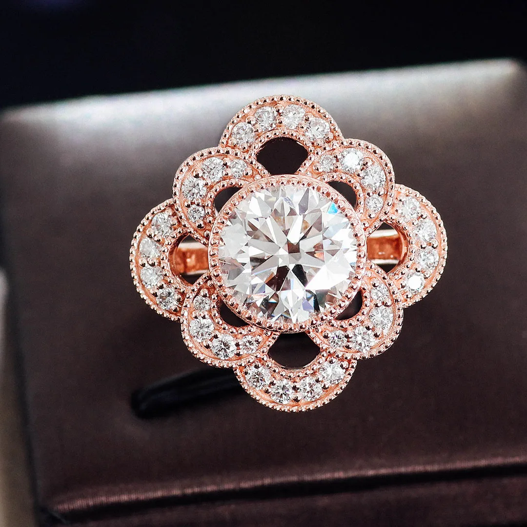 Provence Solid 14K rose gold ring 4ct F color VS1 Lab Grown Diamond ring for women Luxury Flower Wedding Rings custom jewelry