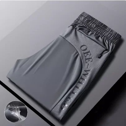 

High-End Men's Ice Silk Pants Summer Thin Casual Loose Straight Leg Long Pants Qui Dry Sport Trousers Low Waist Cheered