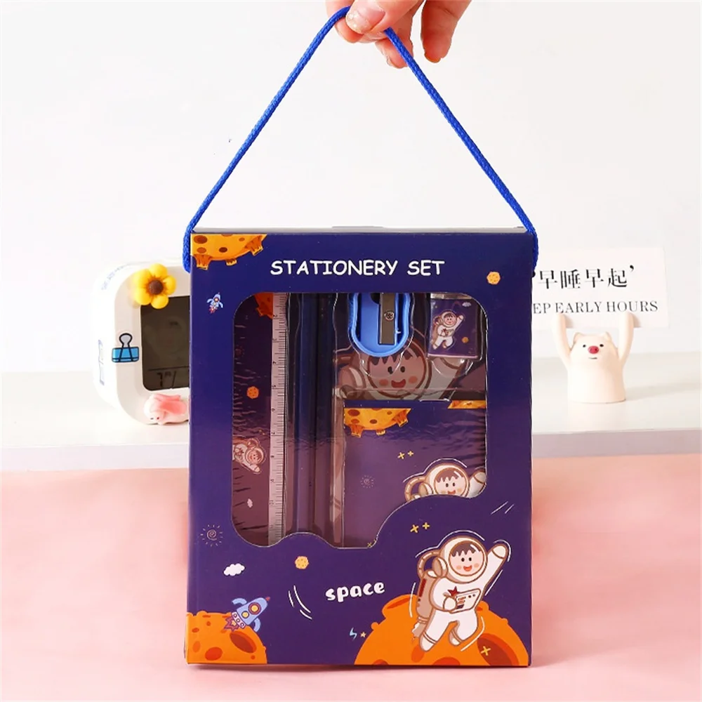 6pcs/Set Stationery Sets Boys Girls Kids Learning Gift Box Pencil Notebook Ruler Eraser Set School Students Teacher Reward Gift