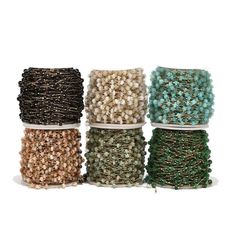 Stainless Steel Beaded Gold Chain Natural Stone Rosary Chains Necklace for Women Jewelry Making