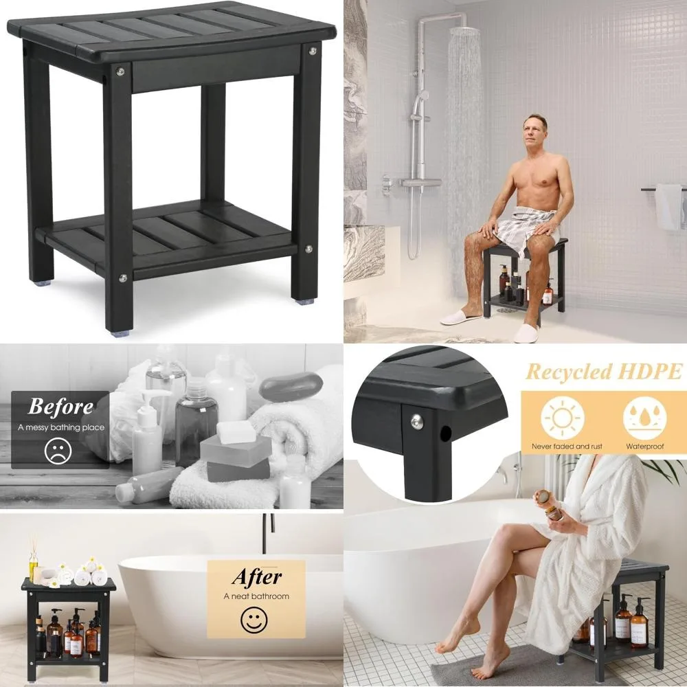 

shower chair,hdpe shower bench for inside shower to sit on it, storage shelf 2-tier spa stool for elderly,wate