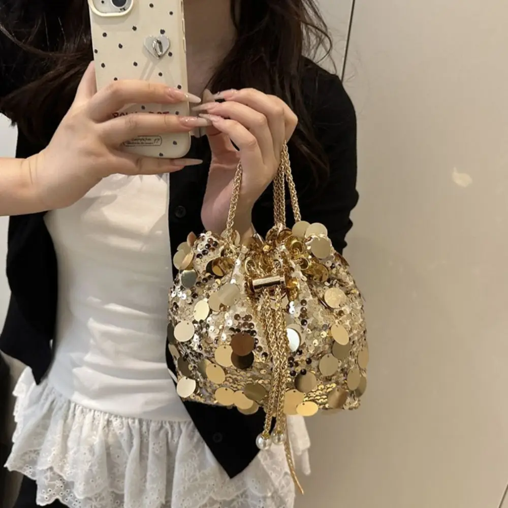 

Mini Shiny Evening Banquet Bag Blingbling Glitter Tassel Crossbody Bag Handbag Small Purse Mini Bucket Bag Women