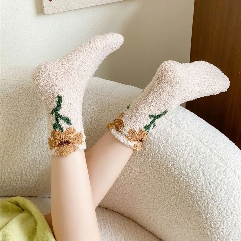 

6Pairs Soft Thickened Coral Fleece Socks Winter Flower Floor Plush Socks Sleeping Hosiery Warm Socks Women Winter