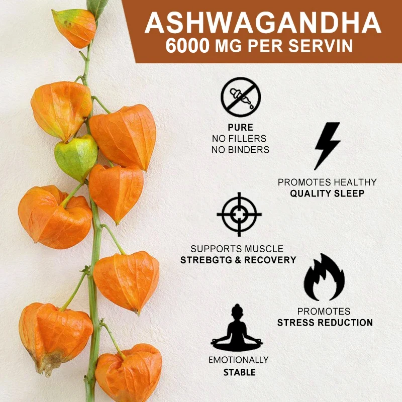 Ashwagandha Extract Capsules - Helps with Muscle Growth, Improves Endurance, Relieves Stress and Mood, Promotes Overall Health