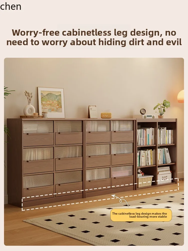 

ZML solid wood bookcase storage cabinet free combination storage floor living room bedroom lattice display cabinet