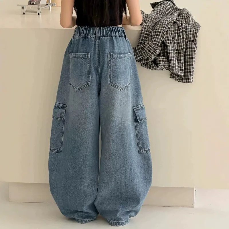 2026 UNITIM Herbst Kinder Mädchen Cargo-Hosen mit Puppendekor 4-14 Jahre Kinder Mädchen Jeans Lose Elastische Taille Junior Mädchen Weite Hosen – Detail 3