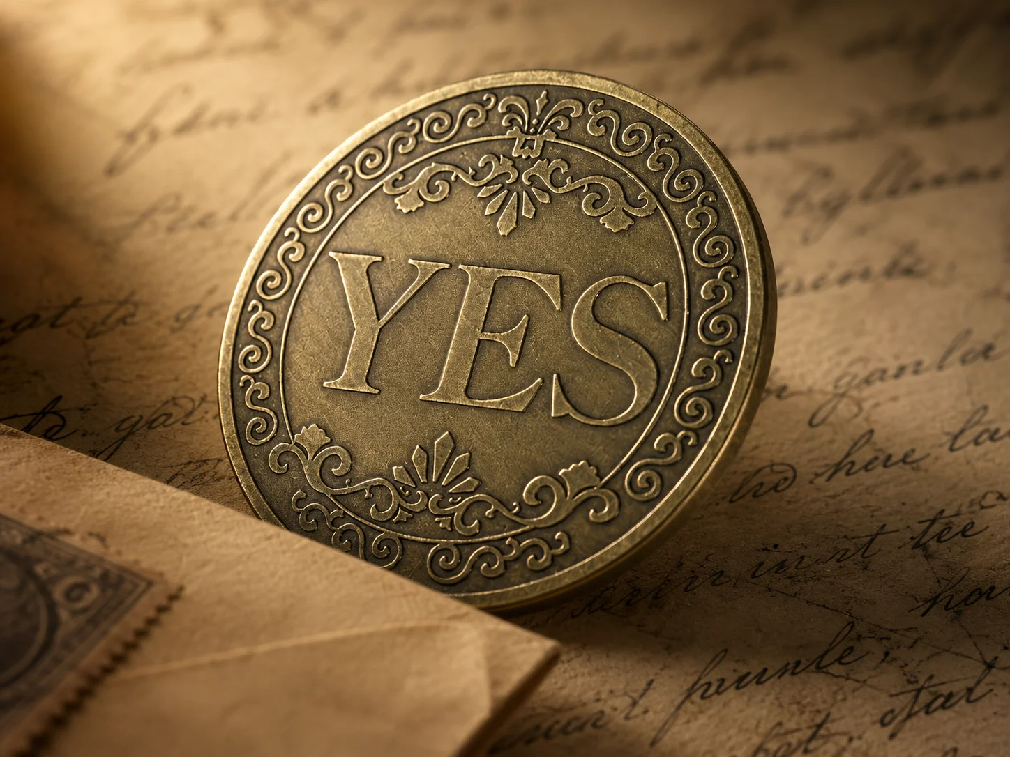 Antique Vintage Yes No Decision Challenge Coin, Intricate Floral Embossed Metal Divination Lucky Coin, Portable Collectible Flip Prediction Coin as Christmas Novelty Gift