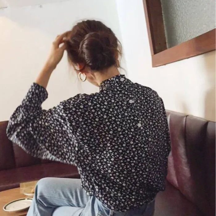 Elegant Lady Print Long Sleeve Shirt Women's Back Button Shirt Ladylike Style Regular Fit Other Material 100% Autumn Season