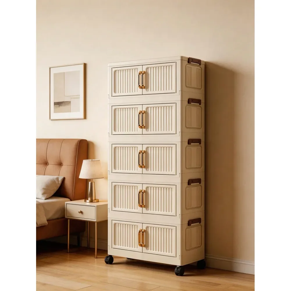 

40 50 60cm Width Foldable Storage Cabinet, 16 Tier Double Door Storage Organizer, Thickened Plastic Wheeled Storage Cabinet, Li