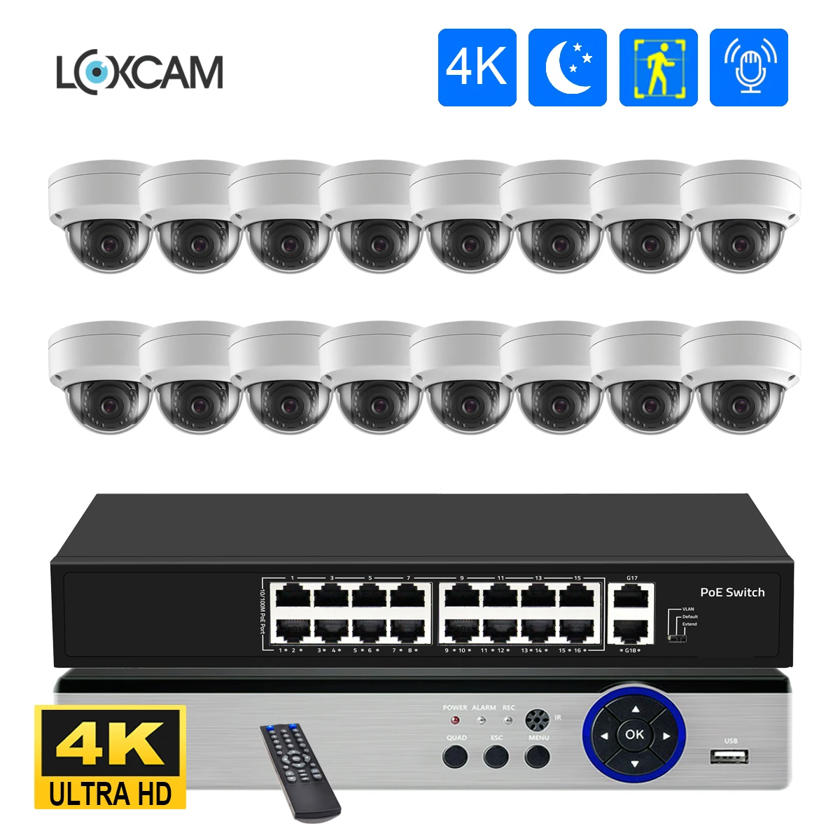 H.265 16CH 8MP Security Camera System 4K POE NVR 5MP Indoor Outdoor IP Camera IP66 Vandal-proof Video Surveillance Camera Kit