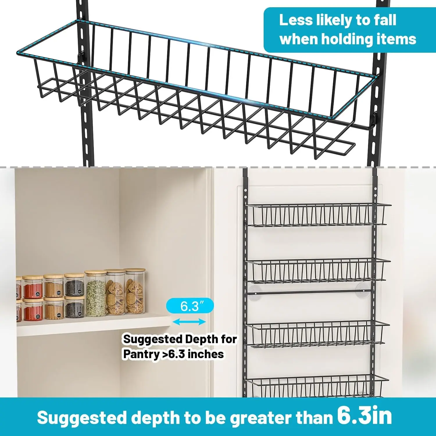 8-Tier Pantry Door Oragnizer, Over The Door Pantry Organizer Rack and Storage, Hanging Spice Rack Shelves Door, Home Office Laun
