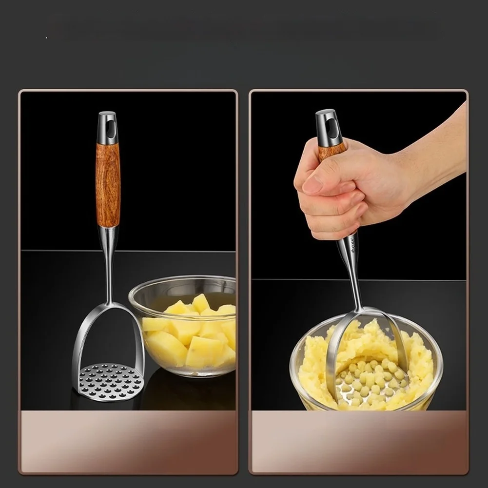 Stainless Steel Potato Masher with Solid 304 Construction Rosewood Handle and 37 Holes for Smoother Mashed Potatoes and Purees