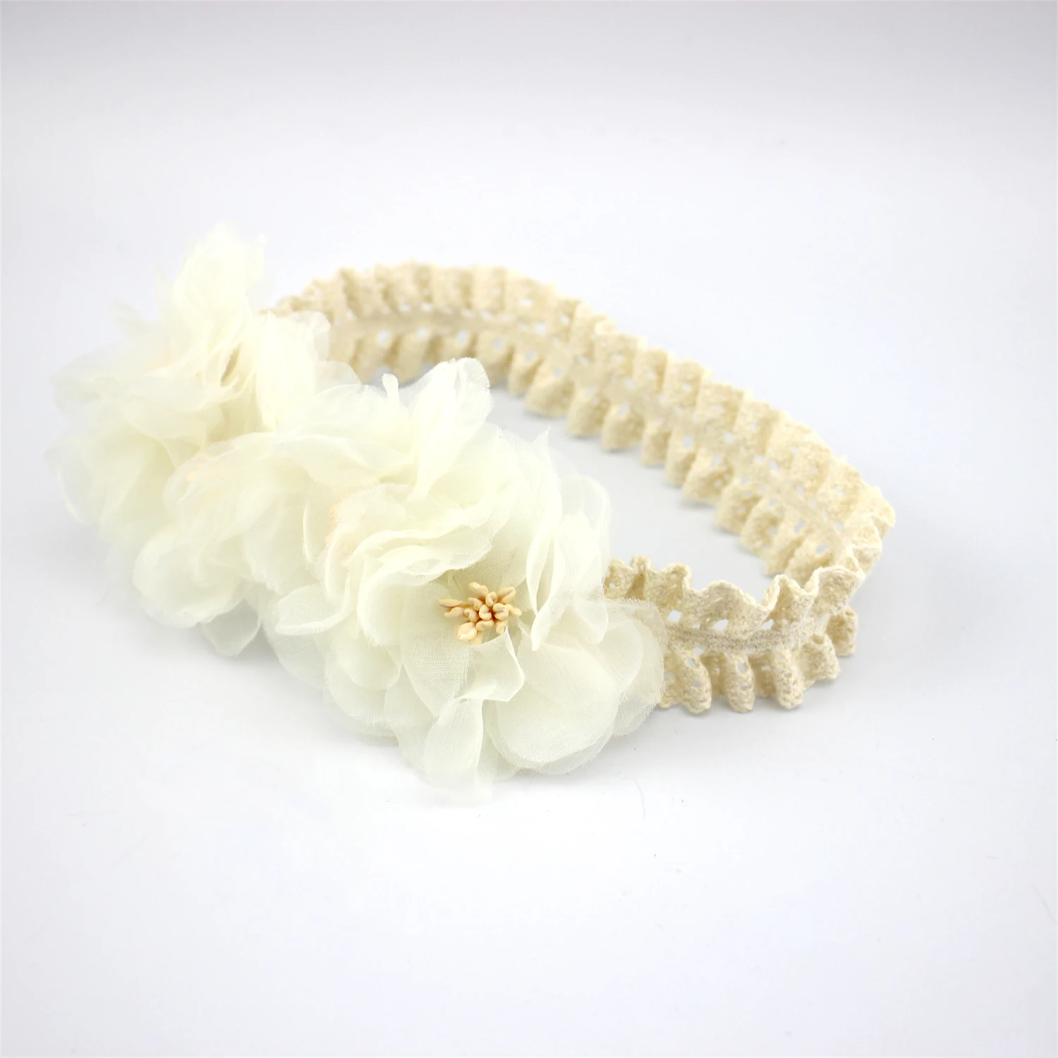 Koreanischen Stil Weiß Chiffon Blumen Stirnband Baby Mädchen Haar Zubehör Kleine Prinzessin Haar Blume Headwrap Neugeborenen Spitze Turban – Detail 4