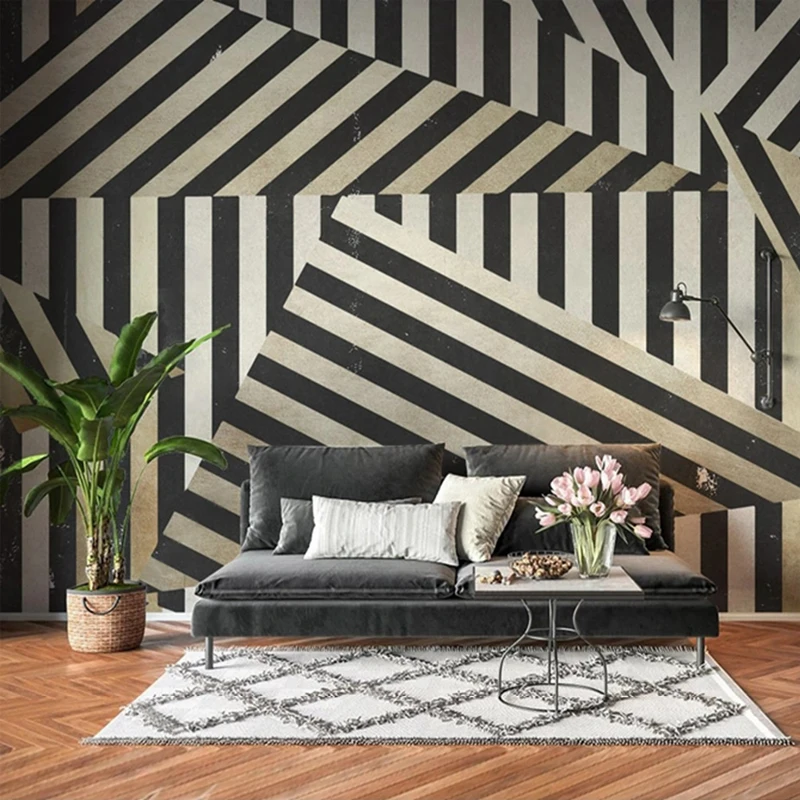 Custom Size Modern 3D Abstract Geometric Classical Black White Stripes Wallpaper Bedroom Living Room Home Decor Art Mural Paper