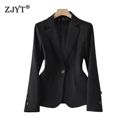 ZJYT Autumn Korean Style Office Blazers Ladies Women 2024 Elegant One Button Casual Jacket Coat Feminino Plus Size Outerwears