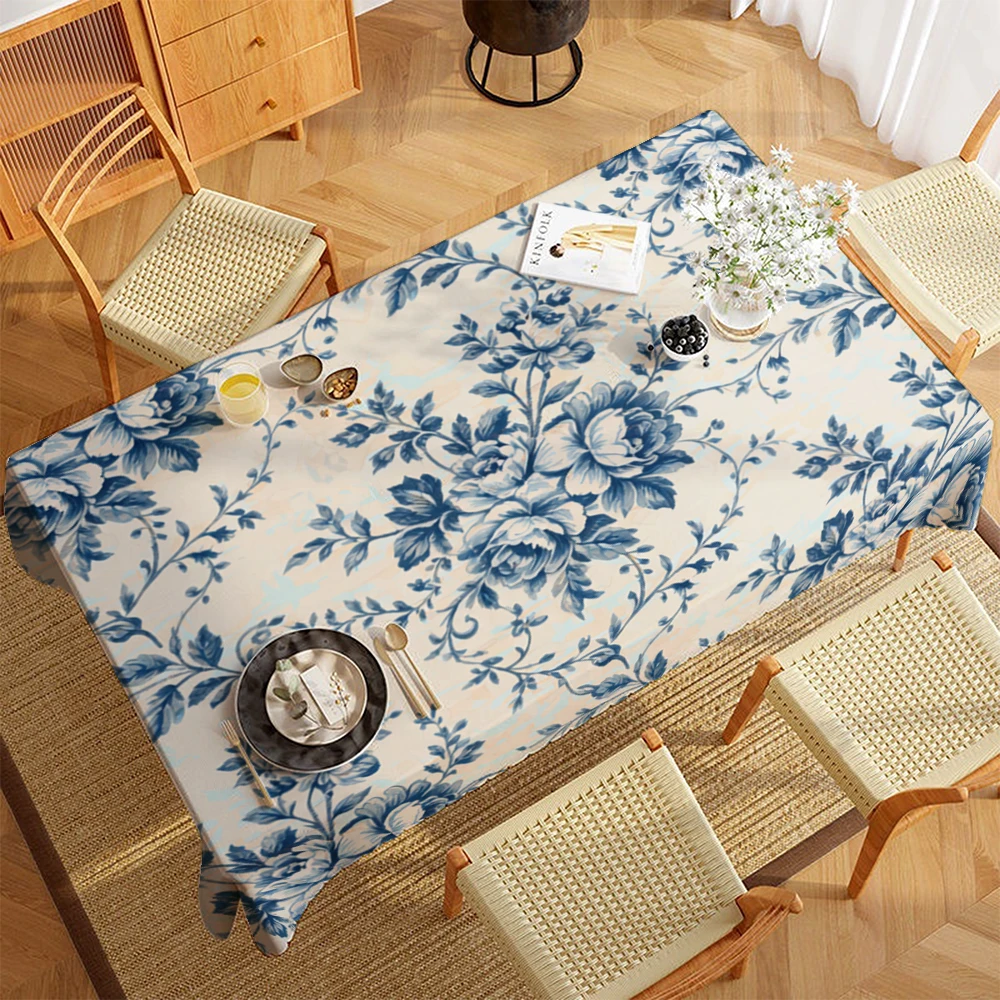 Floral Polyester 2D Flat Printed Table Cover Room Decor Picnic Blanket Camping Party Supplies Table Covers For Dining Table Xmas