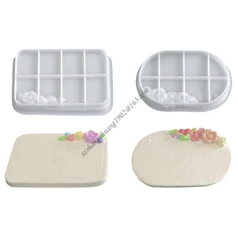

Q6RB Silicone Resin Mould For Floral Embossed Jewelry Tray Crafting Oval And Rectangle Designs