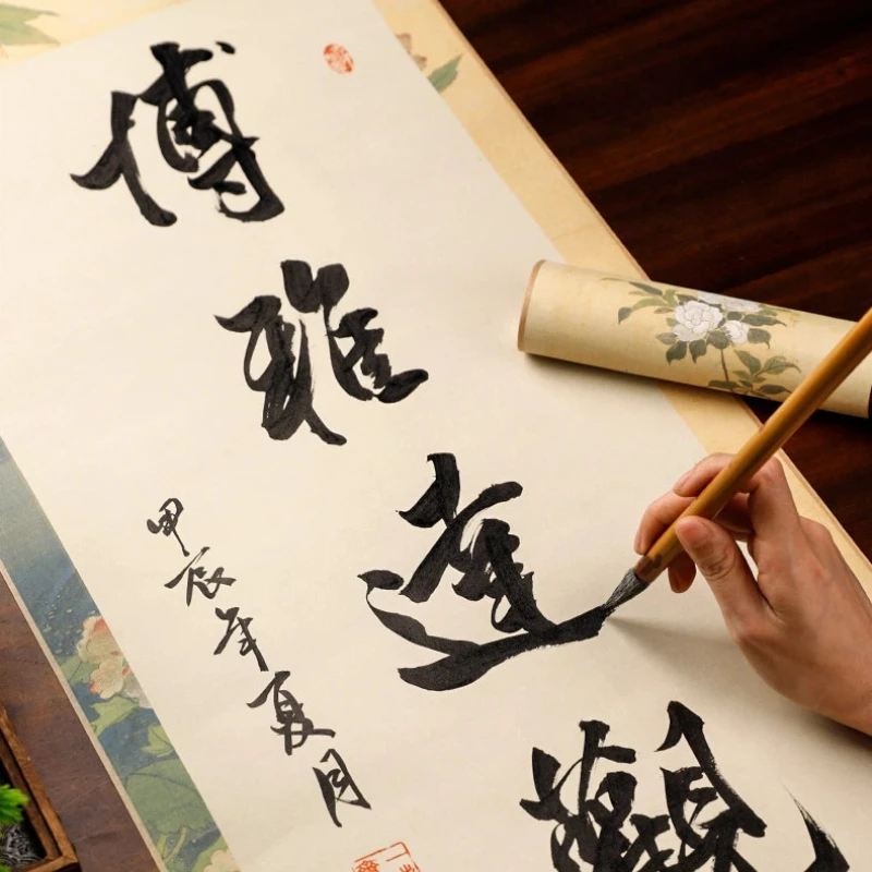 Chinese Blank Xuan Paper Scroll Hanging Half Raw Rice Paper Calligraphy Painting Vertical Scroll Chinese Ink Painting Art Tools