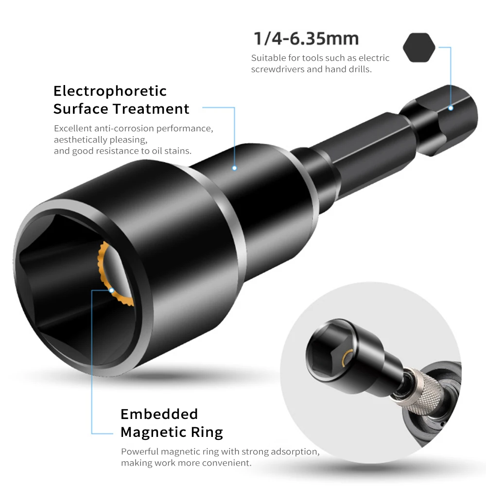 12-Pack Magnetic Nut Driver Set Chrome-Vanadium Steel Impact Power Hex Nut Driver Drill Bit Master Kit SAE & Metric Size 1/4“
