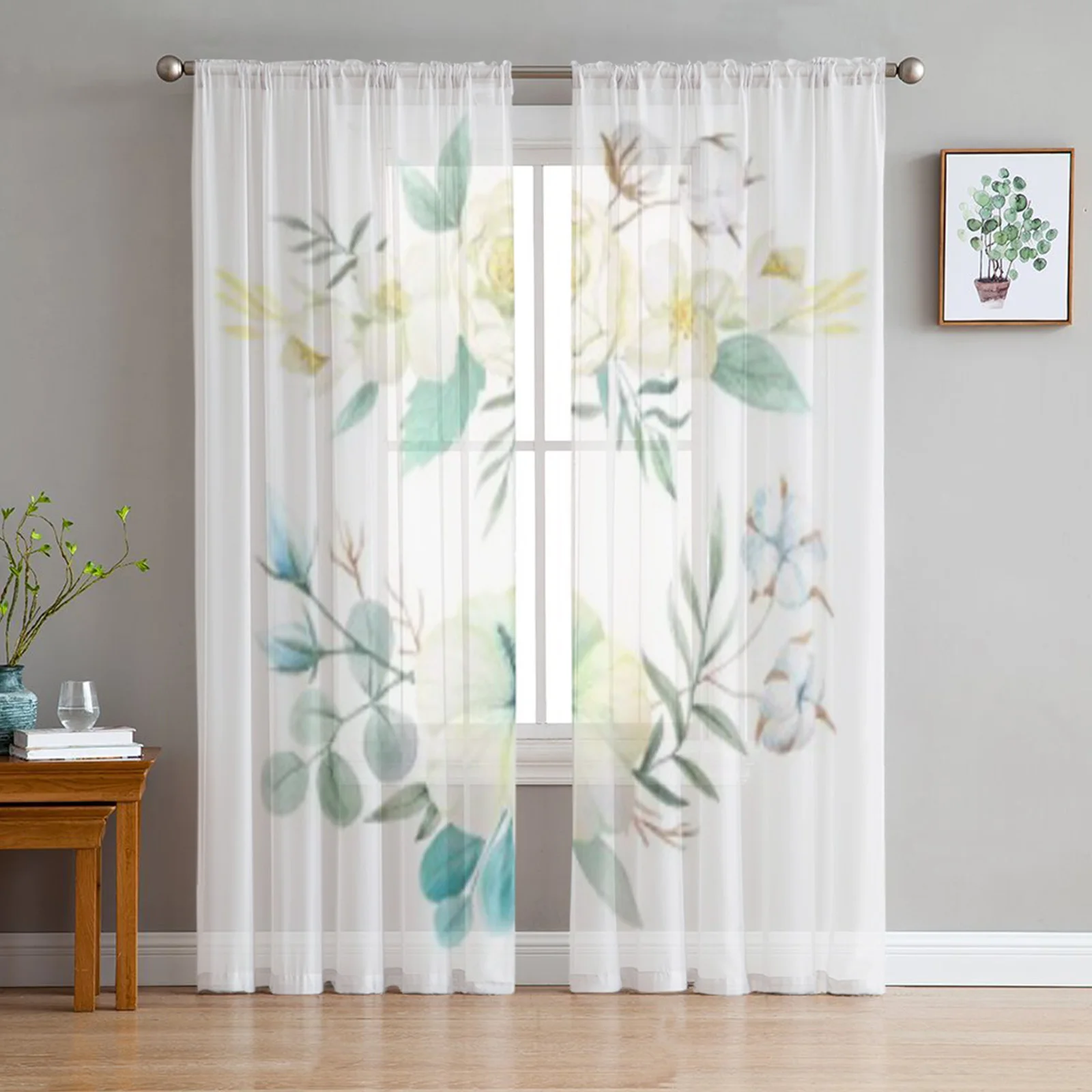 Doodle Lettering With Colorful Leaves And Branches Bay Window Screening Curtains Voile Drape Sheer Tulle for Living Room Bedroom