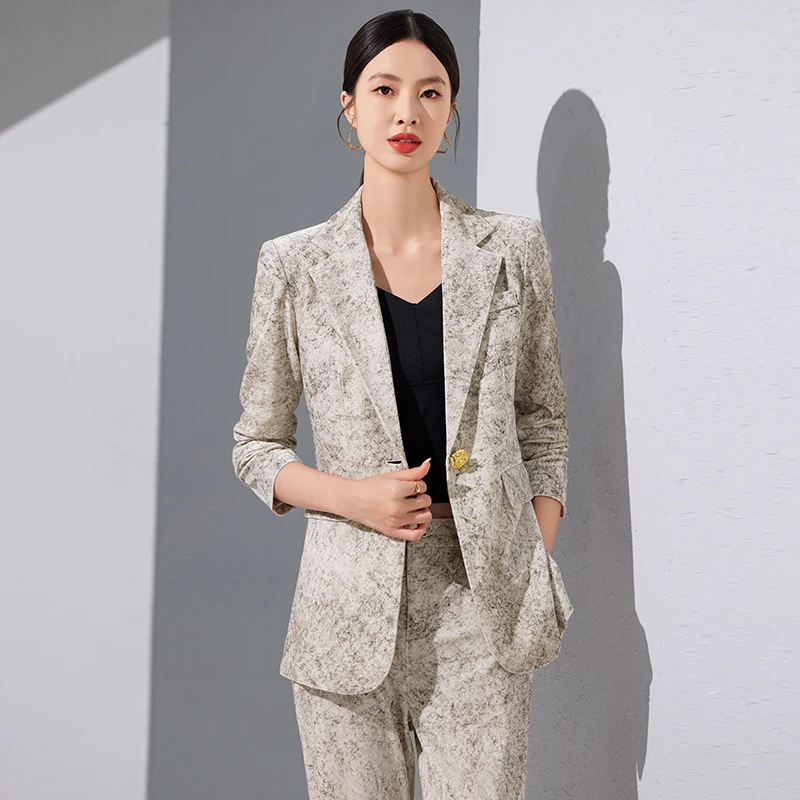 ZJYT Women\'s Two Piece Set Blazer Pants Suit Elegant Office Lady Outfit Plus Size One Button Velvet Jacket Trousers Matching Set