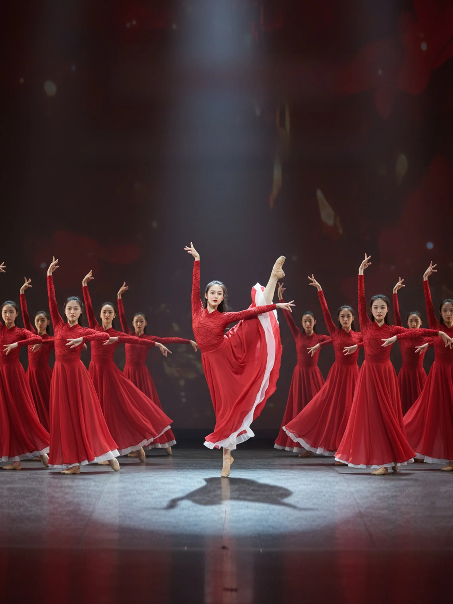 

Red Classical Dance Costume with Large Skirt Tewnjerll Brand Polyester Material Suitable for Ages 20-50 Winter Collection