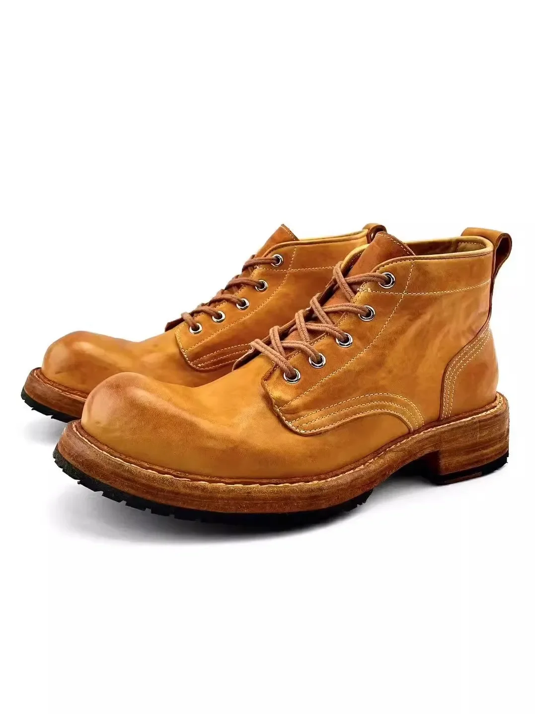 Handmade Men's Retro Leather Big Toe Shoes Casual Men's Shoes Washed Workwear Boots Horsehide