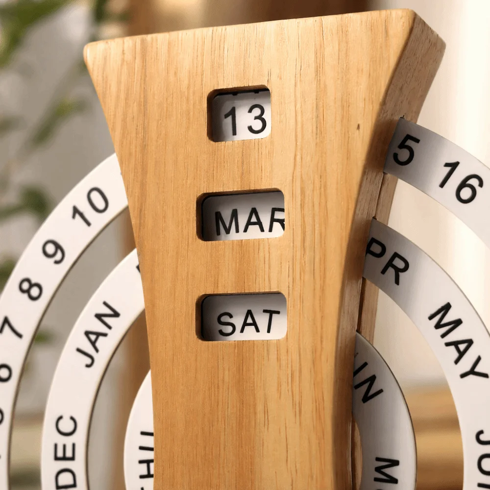 Wooden Rotatable Wooden Perpetual Desk Calendar Manual Twist Date Month Weekday Table Ornament view 5