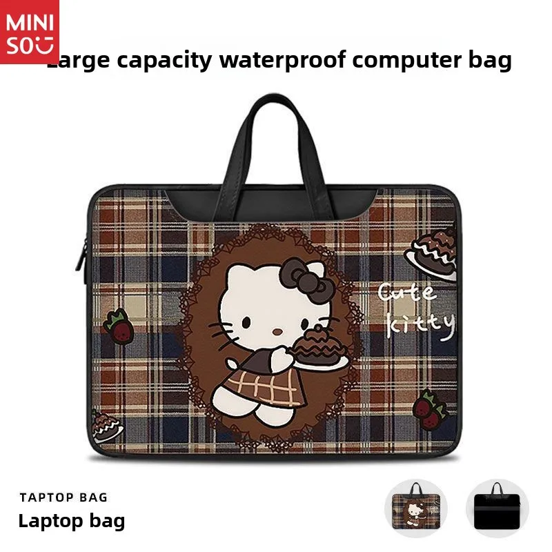 Miniso Leopard Hello Kitty Laptop Bag, Cartoon Illustration Tote & Shoulder Bag