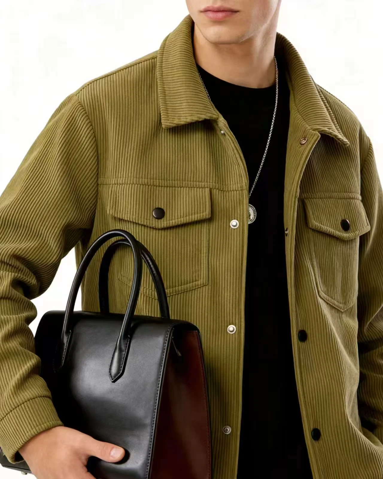 

Мужская повседневная уличная куртка однотонного цвета с воротником на пуговицах осень-зима 2025 модный модный стиль для мужчин