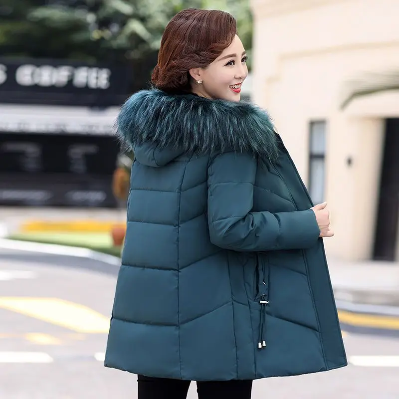 Warm Cotton Jacket For Middle-aged Elderly Women Medium-length Fleece Lining Thickened Padding Solid Color Winter Coat