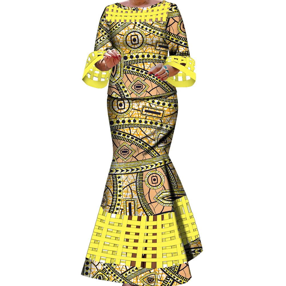 

BintaRealWax New African 2 Pieces Sets for Women Dashiki Weave Design Clothes Bazin Riche Hollow Wedding Clothing WY490