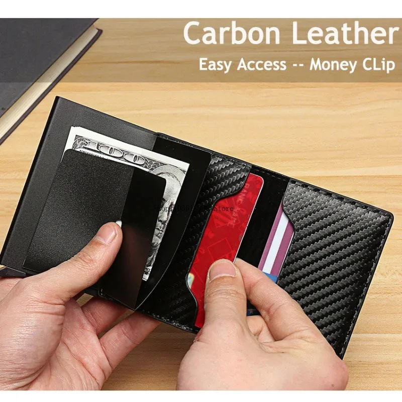 Carbon Fiber Credit Card Holder Wallets Men Rfid Black Magic Trifold Leather For Ford Raptor F150 2019 2020 2021 2022 2023