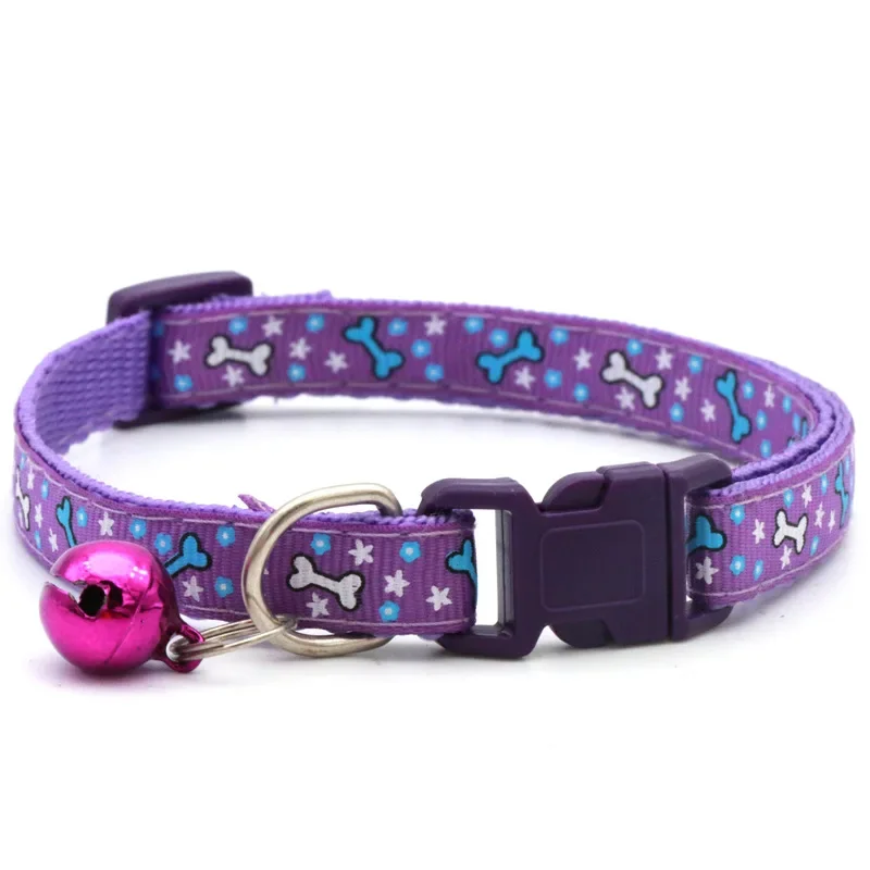 Adjustable Cartoon Ctue Bone Dog Kitten Cat Collar with Bell Polyester Buckle Collars for Small Dogs Kitten Accessories Supplies