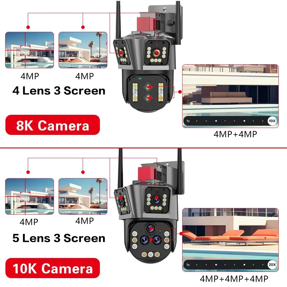 Imagem -02 - Câmera ip de Visão Noturna ao ar Livre 10k 20mp Wifi Zoom Óptico 20x Cinco Lentes Rastreamento Automático Ipc360 Câmera Doméstica