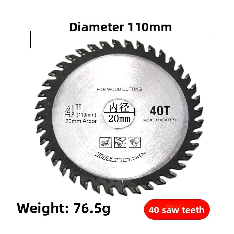 4 Inch 110mm 40T TCT Circular Saw Blade 20mm Arbor Carbide Tipped Wood Cutting Disc Woodworking Saw Blade for Angle Grinder